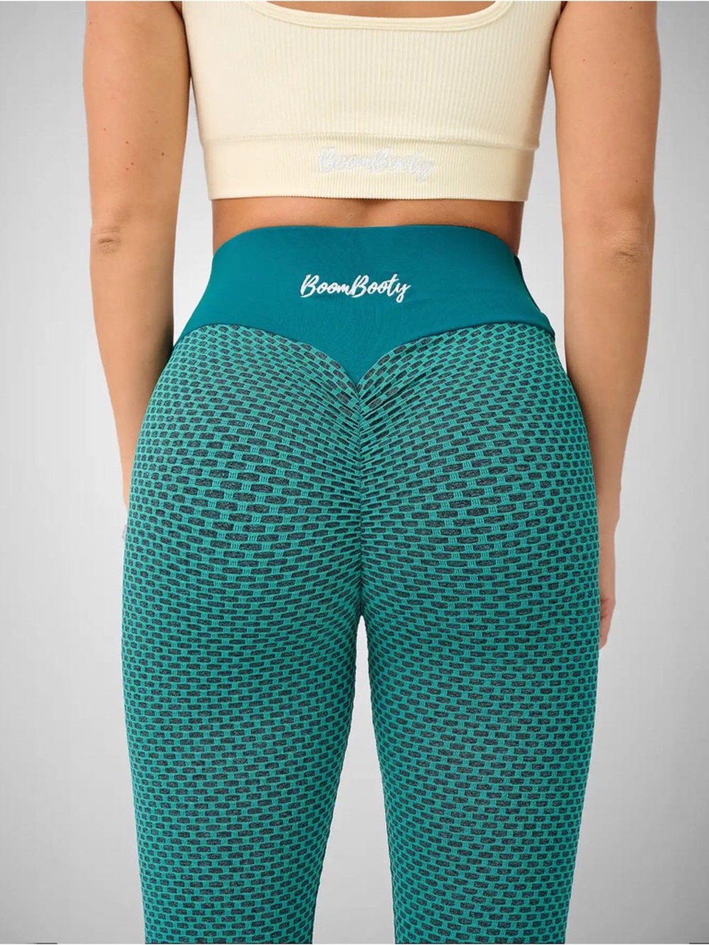 BoomBooty Teal Blue Leggings Women’s Anti-Cellulite Honeycomb Butt Shape Tights